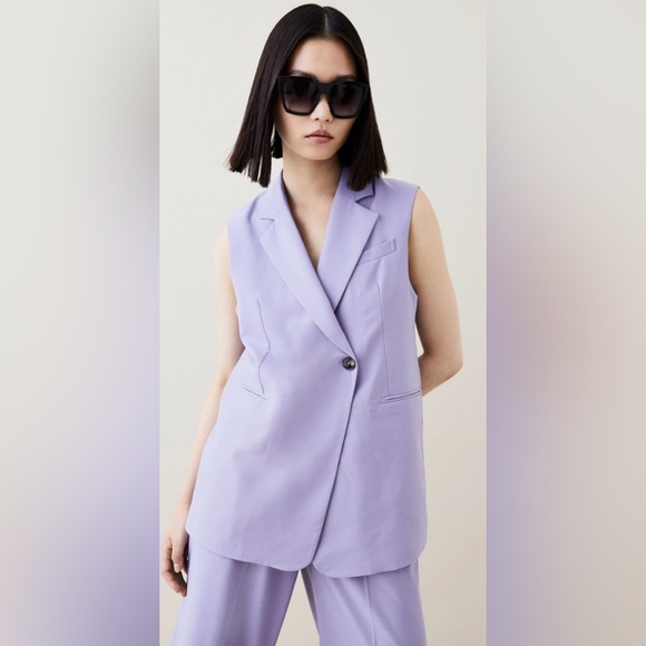 Karen Millen Jackets & Blazers - Karen Millen Wool Blend Asymmetric Wrap Sleeveless Jacket Size 12 Lavender